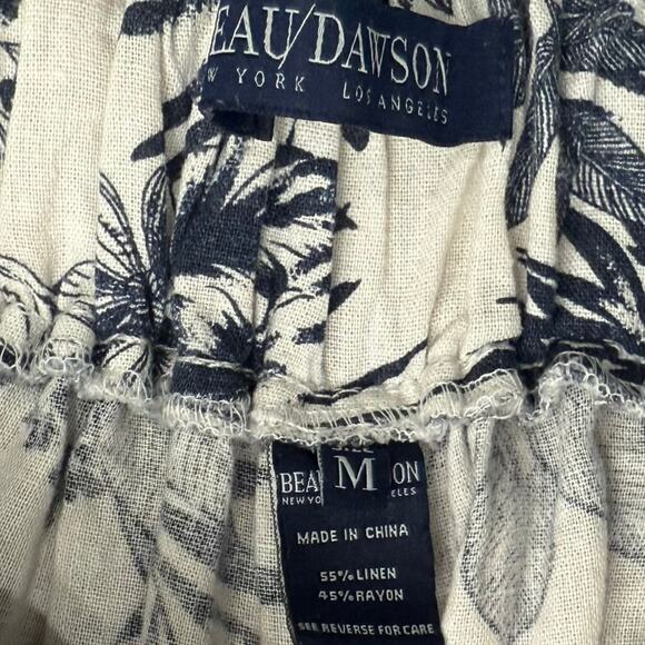 Beau Dawson Blue White Floral Linen Blend Wide Leg Tie Front Pants size M 8-10 - Picture 7 of 12